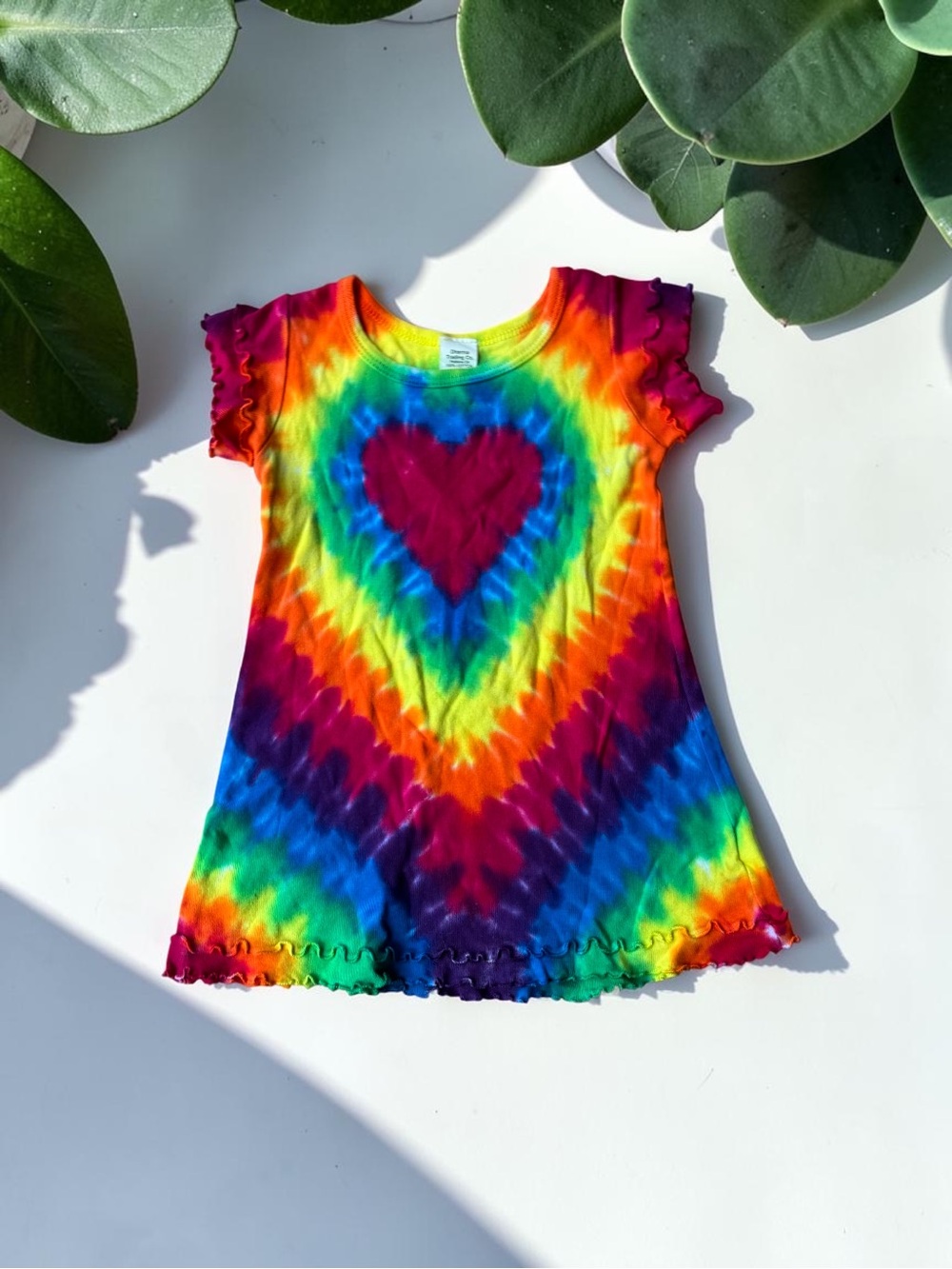 ✨ Bright Heart Shaped Tie-dyed Toddler Girl Dress w/ Ruffled Hems